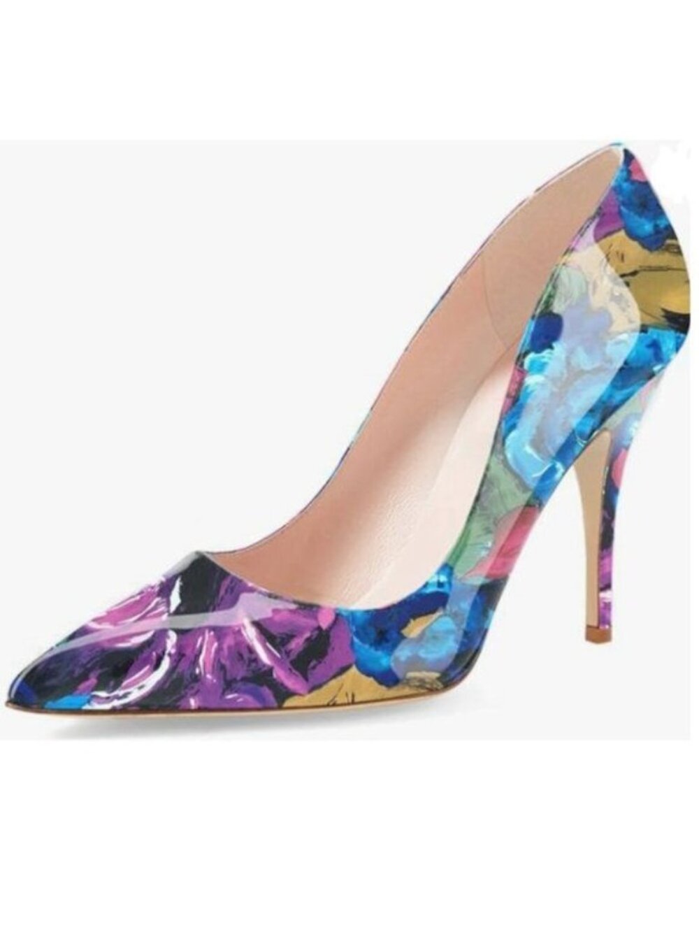 YDN Purple Floral Pointed Toe High Heel Pumps Slip on Stilettos Slide Dress Shoe